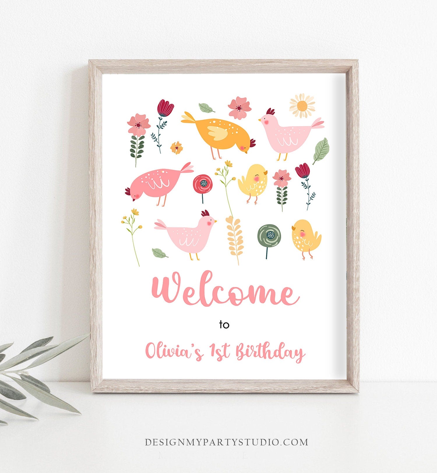 Editable Little Chick Birthday Welcome Sign Barnyard Birthday Girl Spring Birthday Farm Animals Chicken Easter Template Corjl PRINTABLE 0446