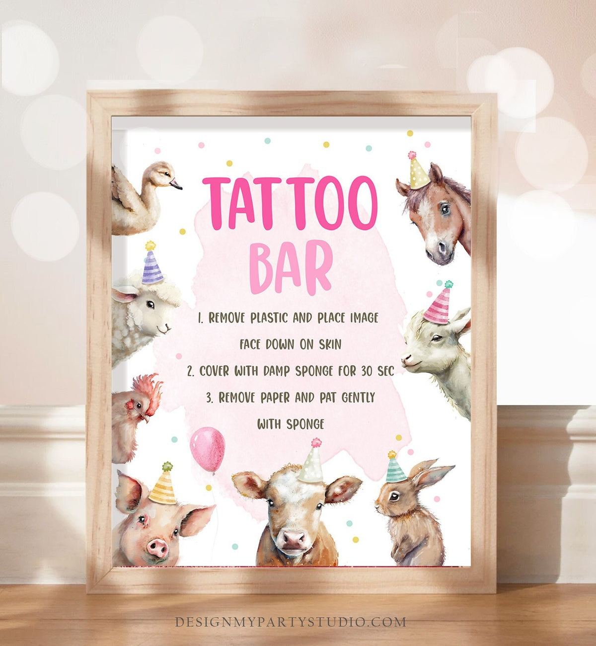 Tattoo Bar Sign Table Decor Farm Birthday Sign Gift Table Farm Animals Party Pink Farm Girl Party Animals Barnyard Sign Printable 0448