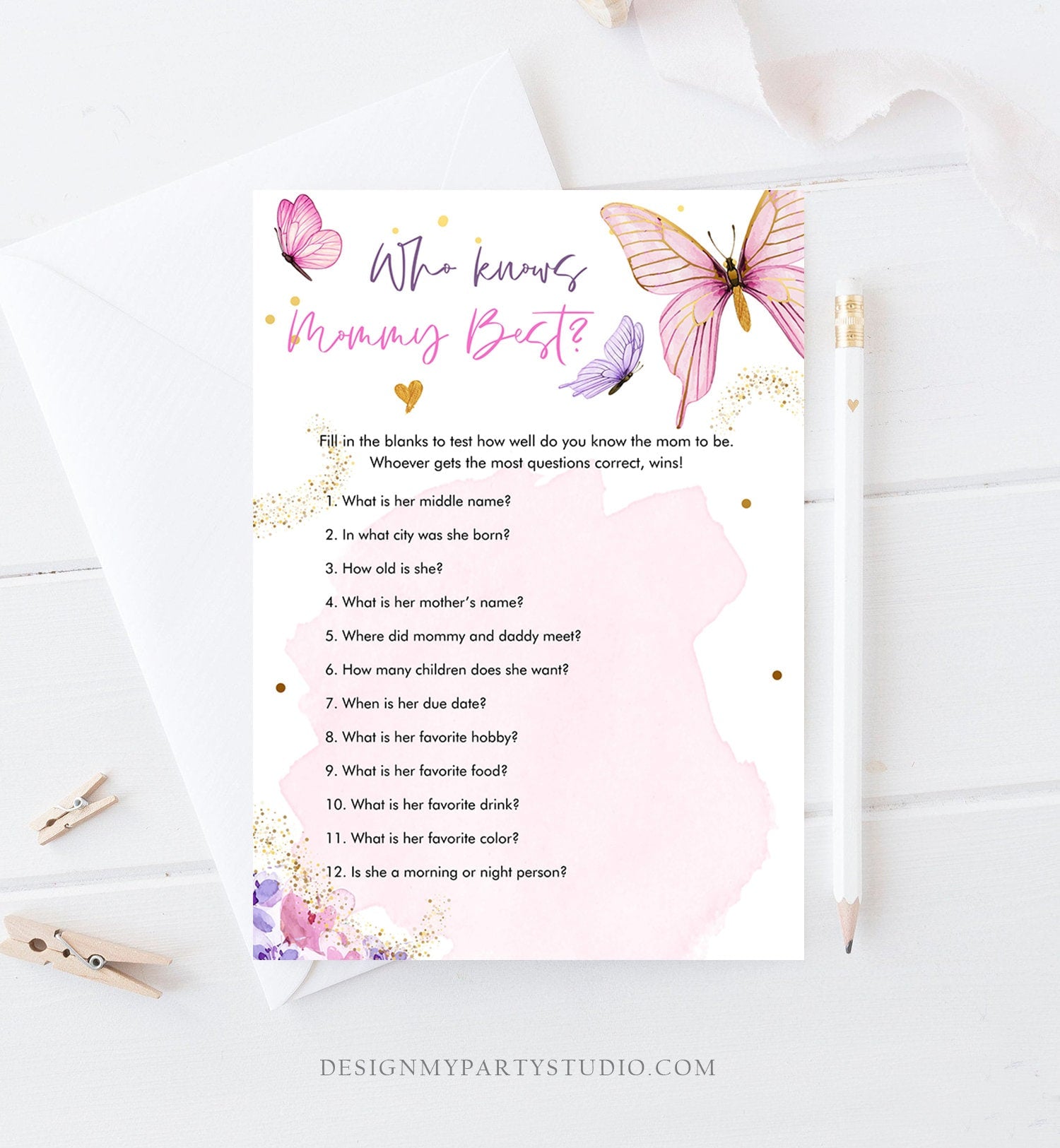 Editable Butterfly Baby Shower Games Bundle Pink Purple Baby Shower Activity Gender Neutral Boho Download Printable Corjl Template 0437