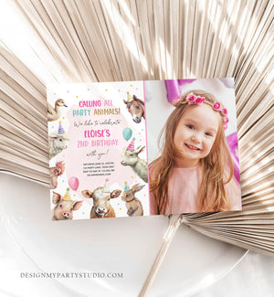 Editable Farm Animals Birthday Invitation Girl Farm Barnyard First Birthday Party Animals Confetti Download Corjl Template Printable 0448