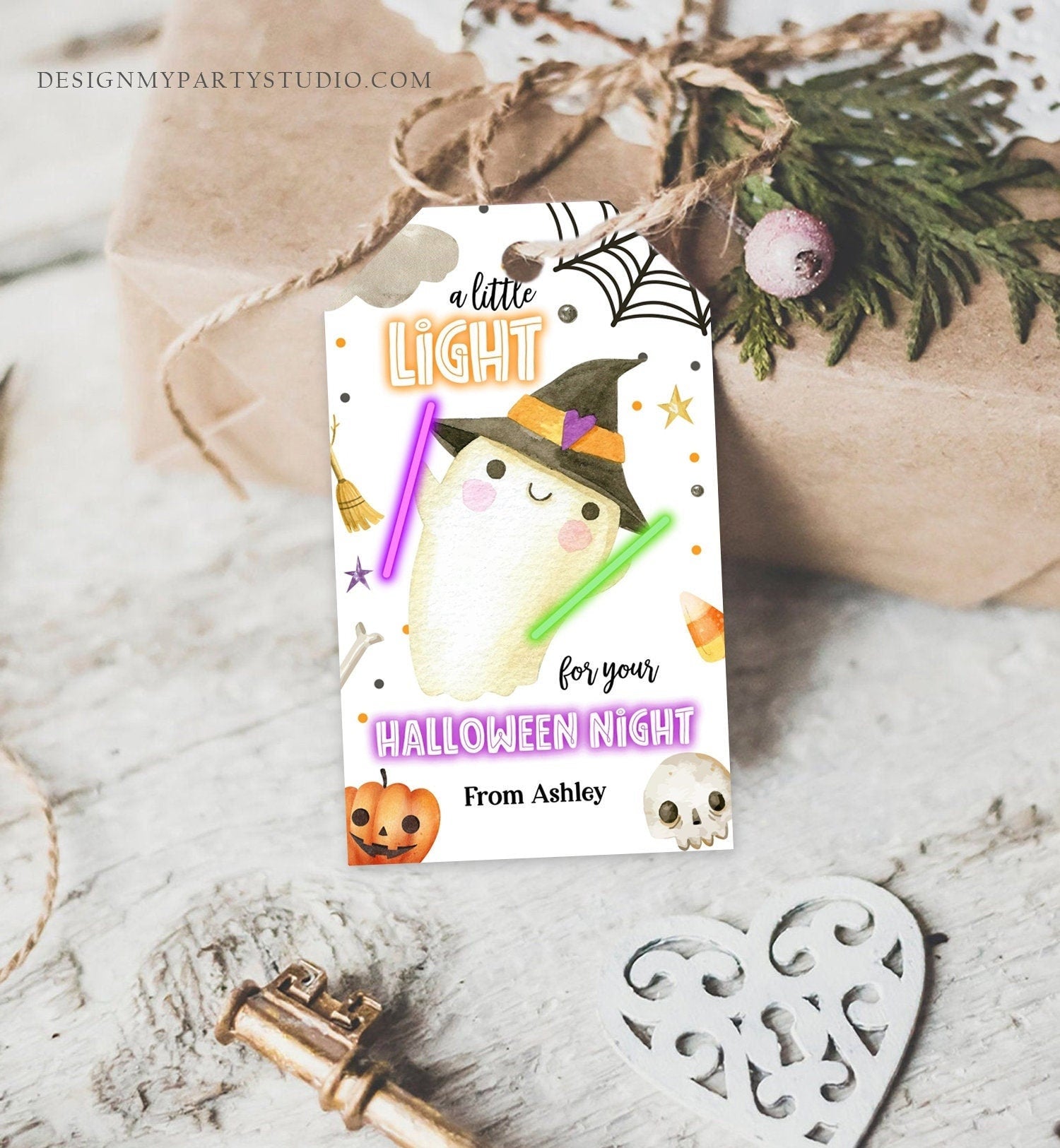 Editable Halloween Glow Stick Favor Tags Ghost Gift Tags Trick Or Treat Halloween Night School Digital Download Template Printable 0261