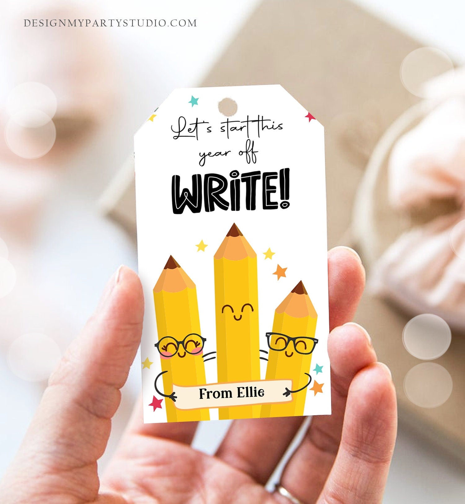 Editable Back to School Gift Tags Classroom Welcome Back Happy First Day of School Favor Tag Pencil Write Personalized Download Corjl 0464