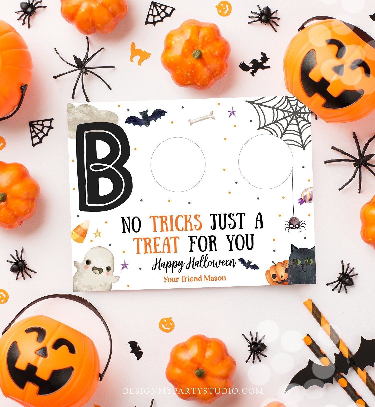 Editable Halloween Favor Card Halloween Gift Tag Trick Or Treat Halloween School Treat BOO Download Printable Template Corjl 0261