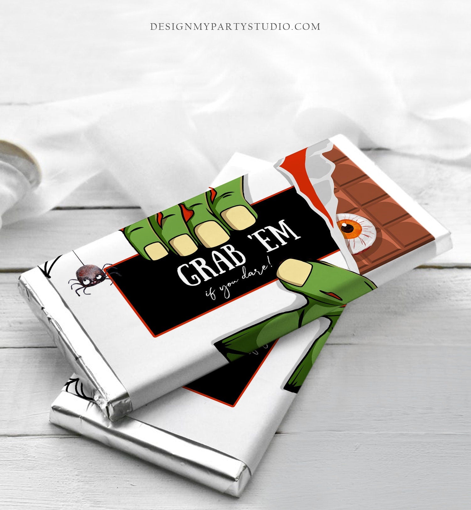 Editable Halloween Party Favor Halloween Candy Bar Wrapper Halloween Chocolate Bar Labels Zombie Gift Download Corjl Template Printable 0261