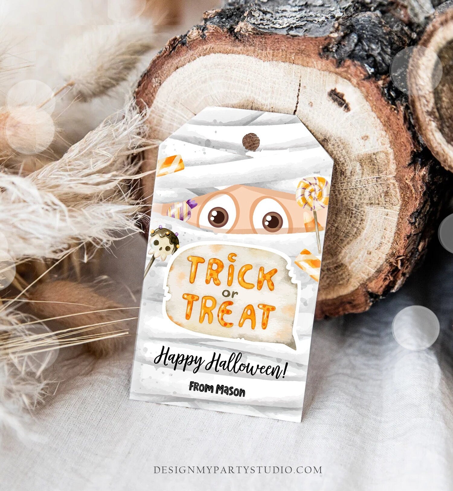 Editable Halloween Favor Tag Mummy Gift Tags Costume Party Trick Or Treat Candy Tags Mummy Treat Digital Download Template Printable 0261