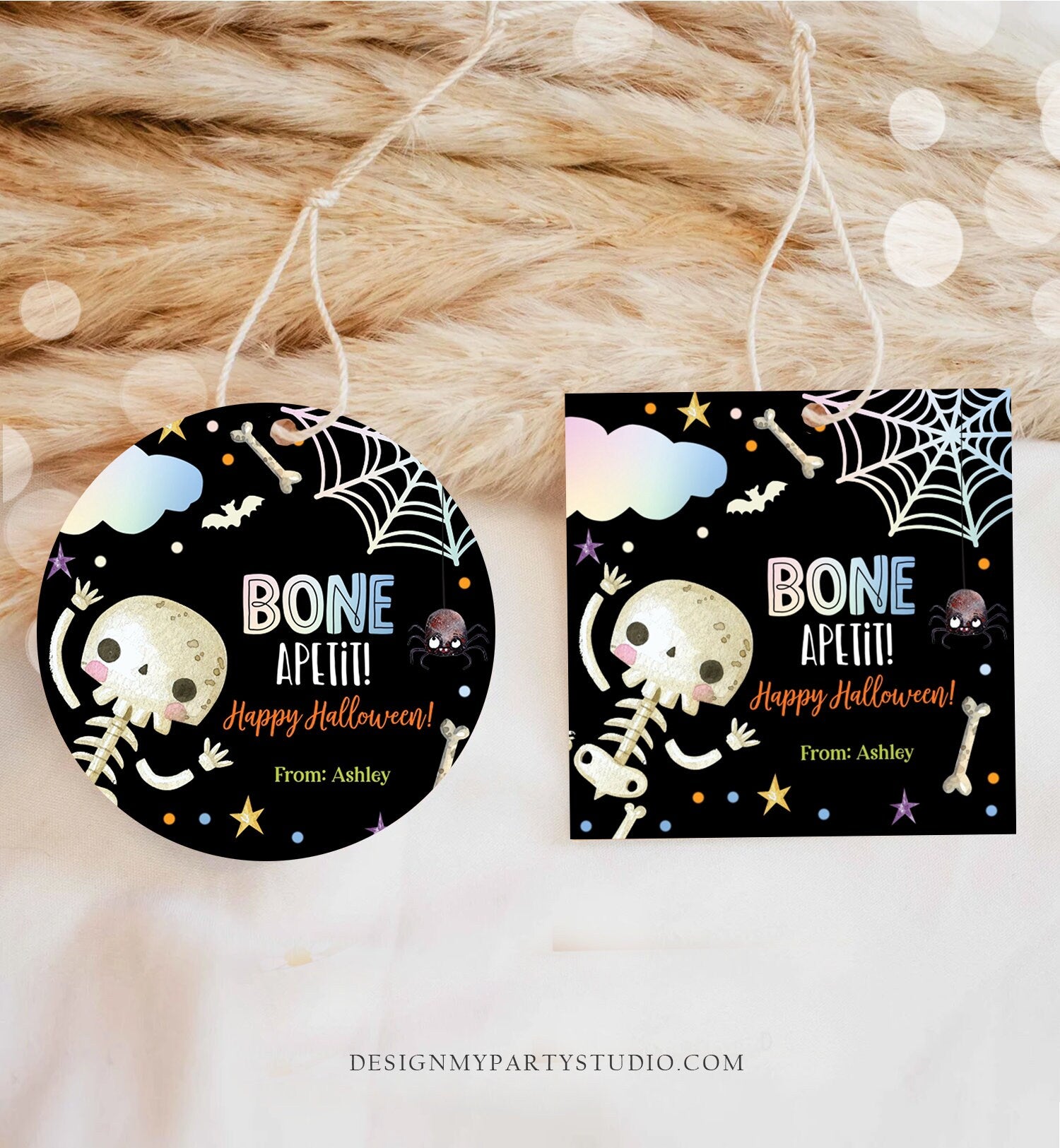 Editable Halloween Gift Tag Skeleton Sticker Trick Or Treat Halloween Cookie Tag School Treat Tag Digital Download Template Printable 0261