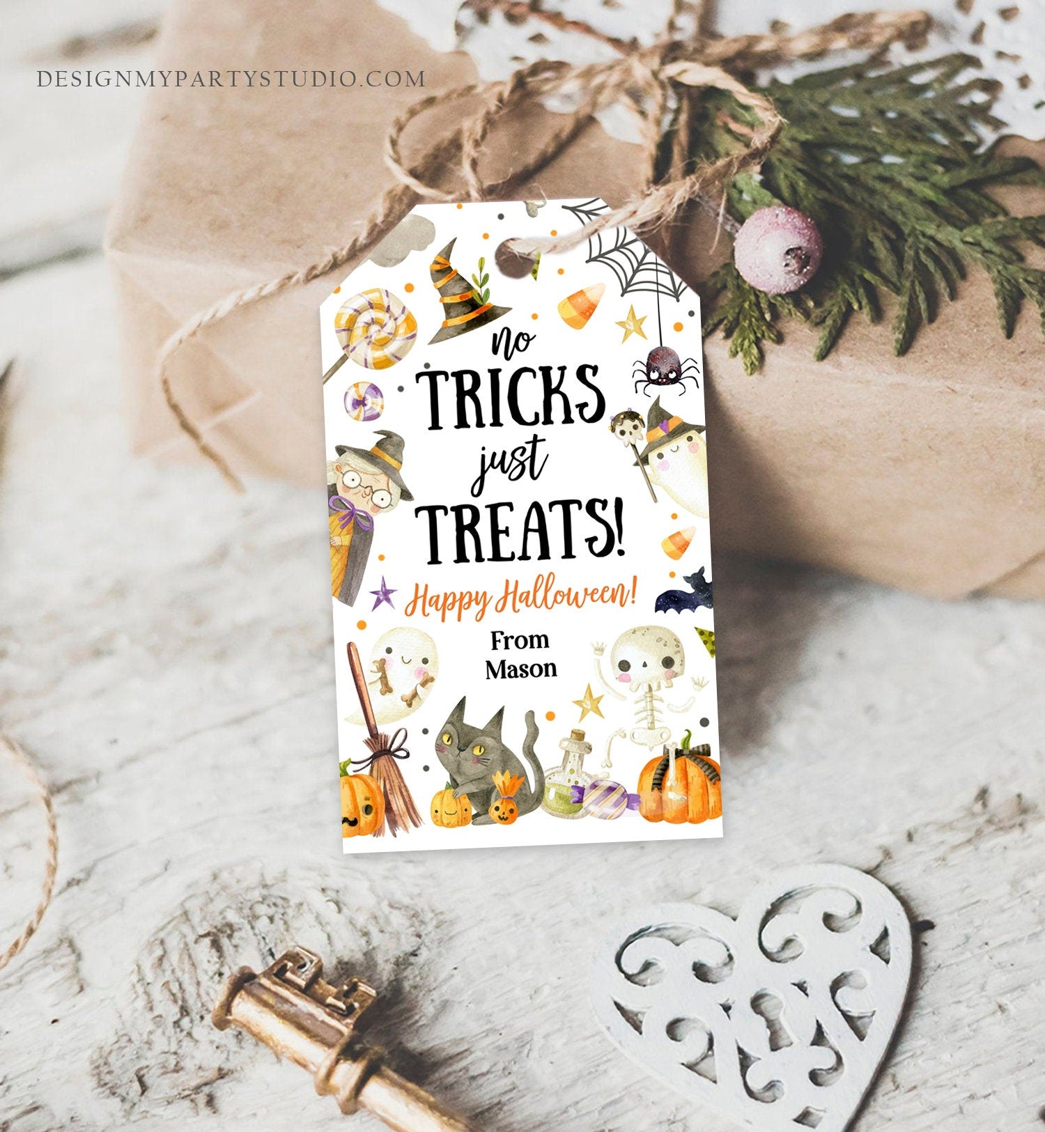 Editable Halloween Gift Tag No Tricks Just Treats Halloween Treat Tag Trick Or Treat Favor Tags Kids Download Template Printable 0261 0475