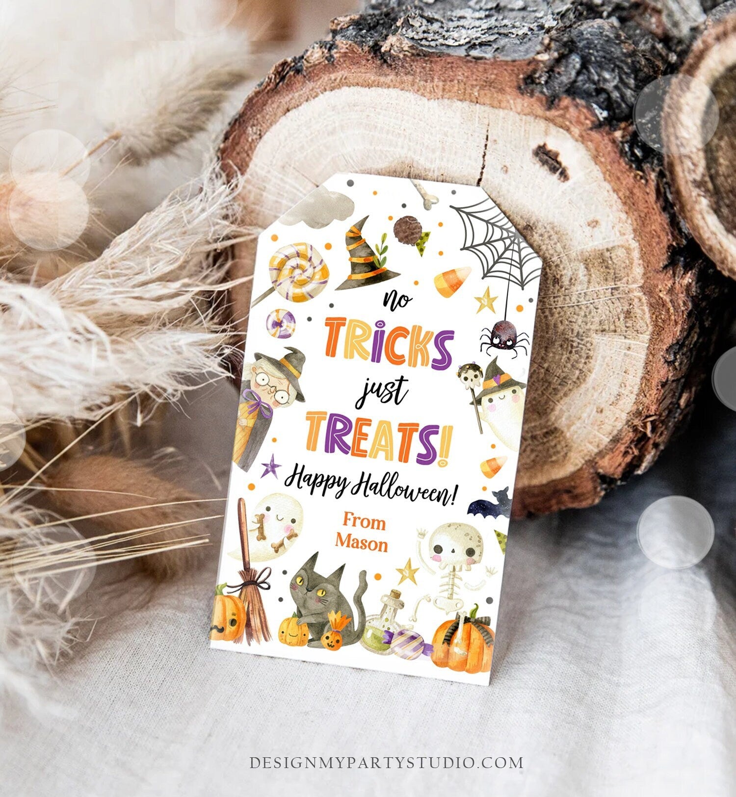 Editable Halloween Gift Tag No Tricks Just Treats Halloween Treat Tag Trick Or Treat Favor Tags Kids Download Template Printable 0261 0475