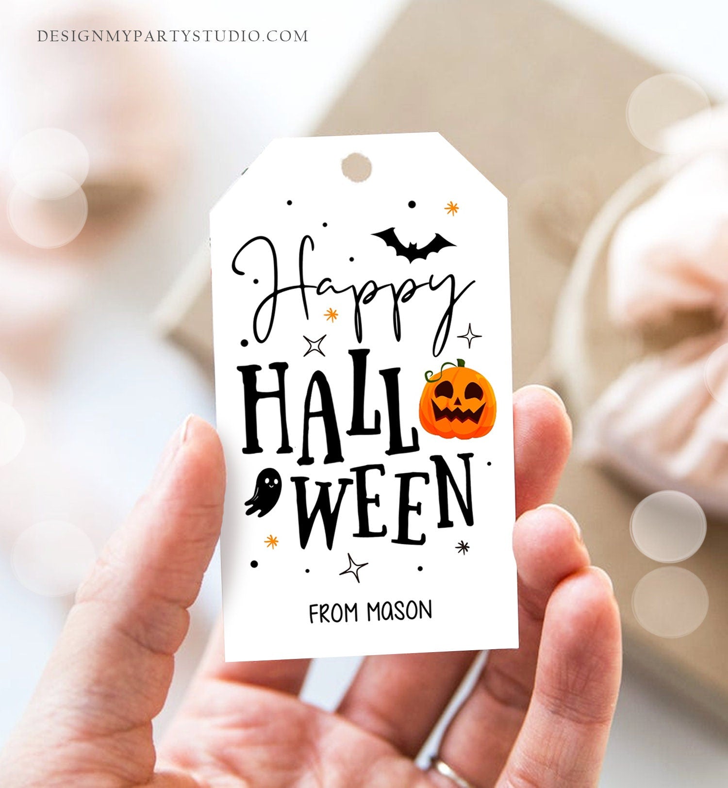 Editable happy Halloween Gift Tags Trick Or Treat Favor Tags Ghost Halloween Treat Tag Personalized Download Printable Template Corjl 0261