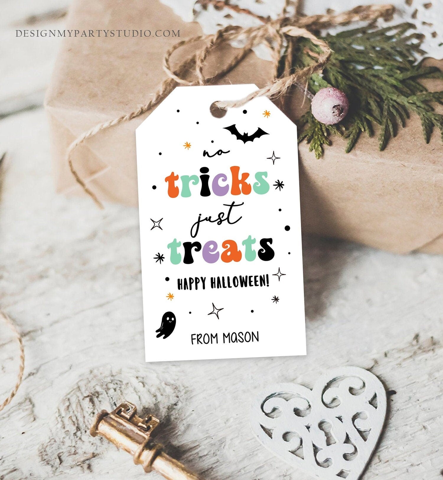 Editable Halloween Gift Tag No Tricks Just Treats Halloween Favor Treat Tag Trick Or Treat Kids Digital Download Template Printable 0261