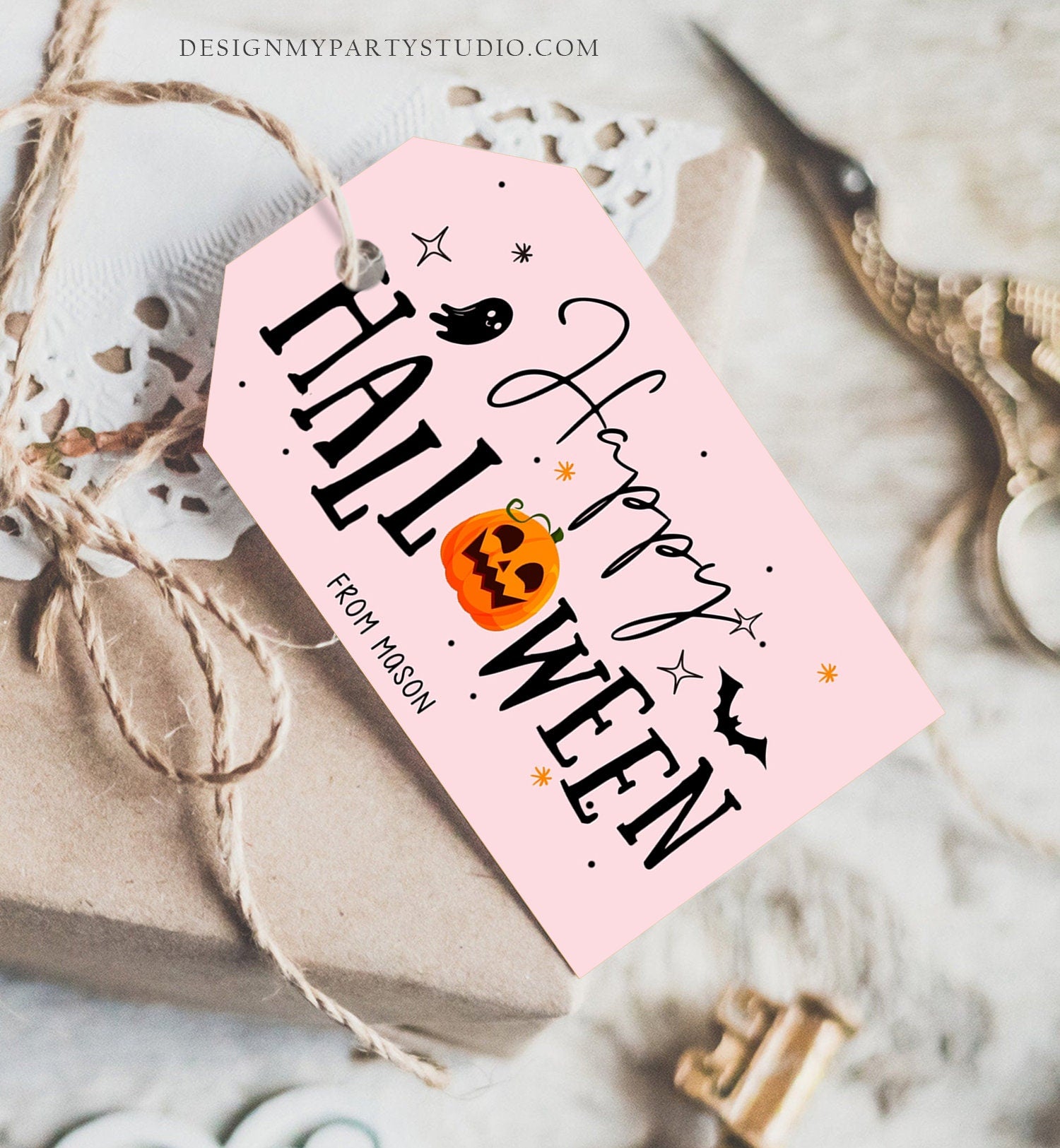 Editable Happy Halloween Gift Tag Trick Or Treat Favor Tag Ghost Halloween Pumpkin Treat Digital Download Template Printable 0261