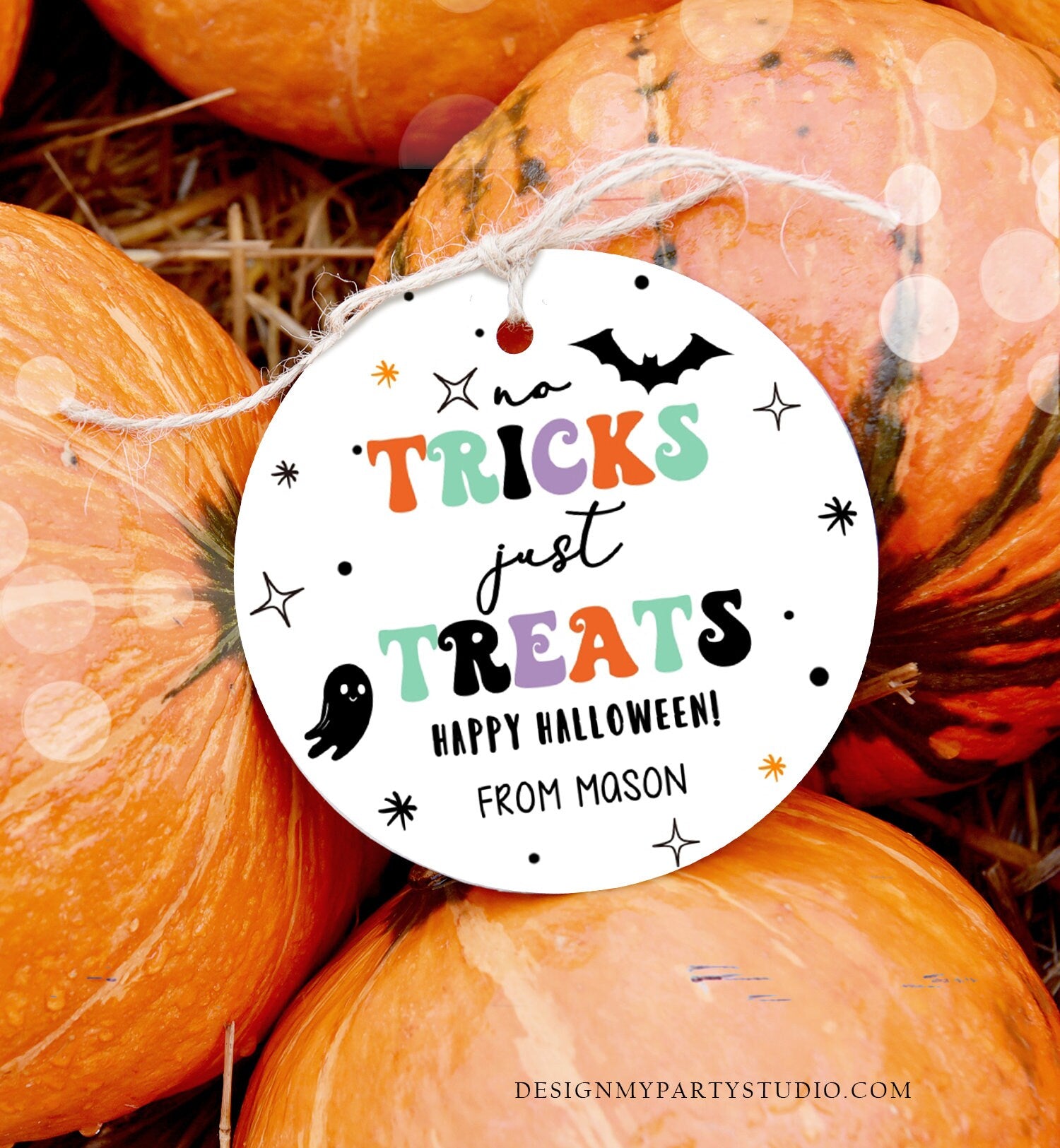 Editable Halloween Gift Tag No Tricks Just Treats Halloween Treat Tag Trick Or Treat Kids Digital Download Template Printable 0261