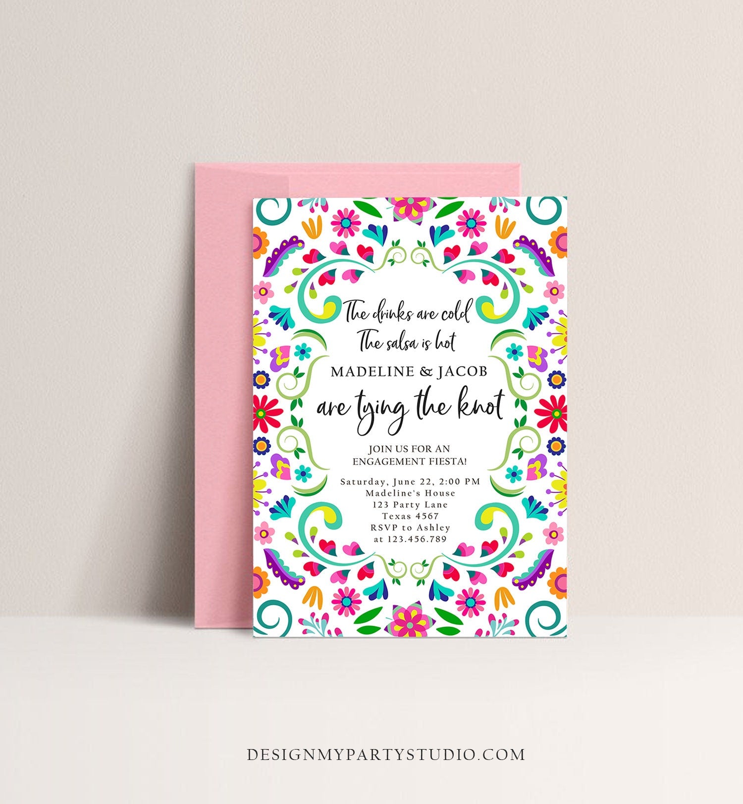 Editable Fiesta Engagement Invitation Mexico Couples Shower Bridal Mexico Wedding Shower Floral Printable Invitation Template Corjl 0466