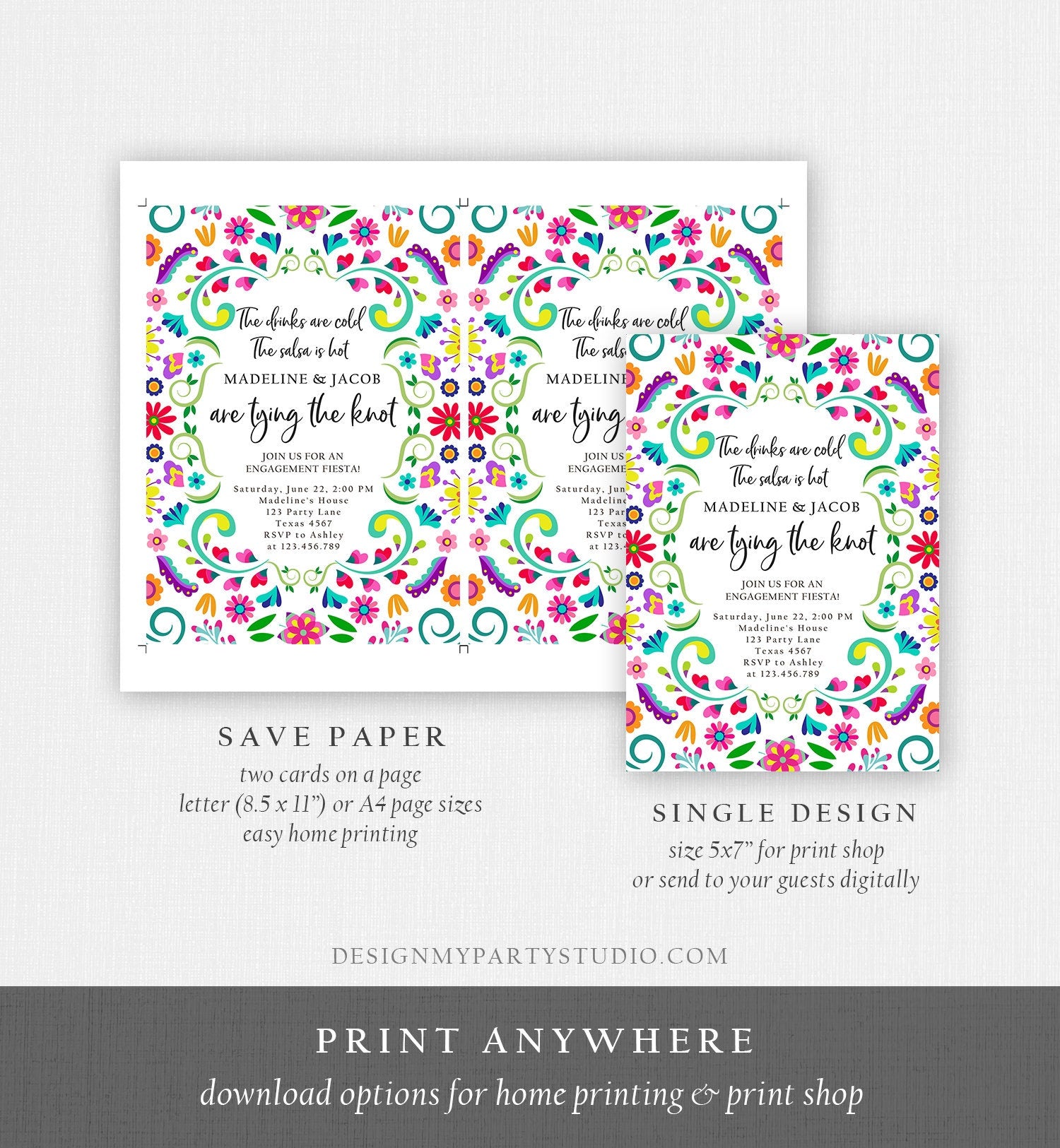 Editable Fiesta Engagement Invitation Mexico Couples Shower Bridal Mexico Wedding Shower Floral Printable Invitation Template Corjl 0466