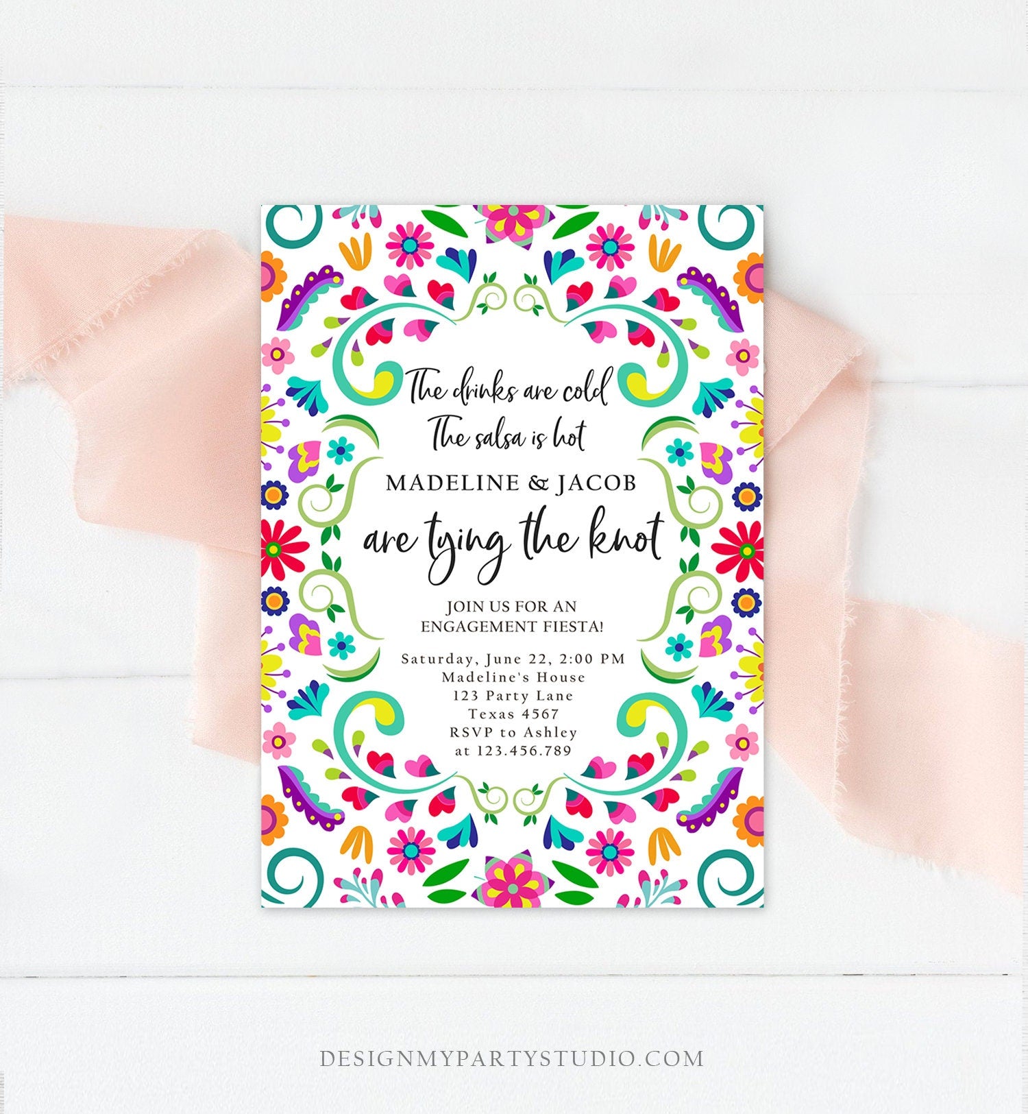 Editable Fiesta Engagement Invitation Mexico Couples Shower Bridal Mexico Wedding Shower Floral Printable Invitation Template Corjl 0466