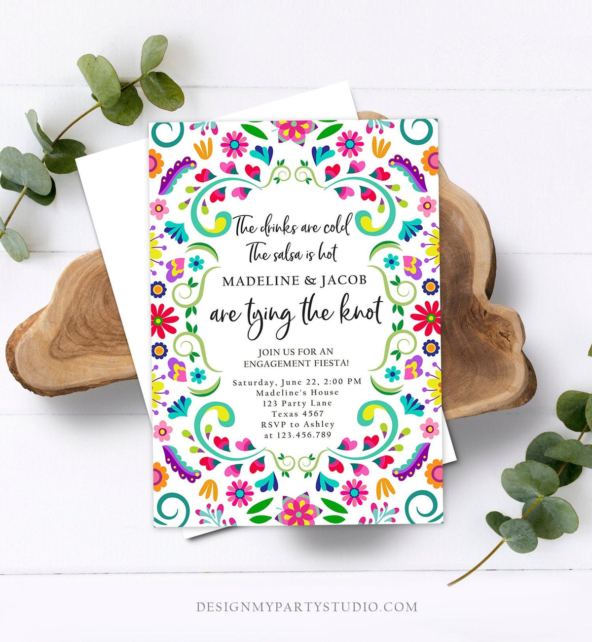 Editable Fiesta Engagement Invitation Mexico Couples Shower Bridal Mexico Wedding Shower Floral Printable Invitation Template Corjl 0466