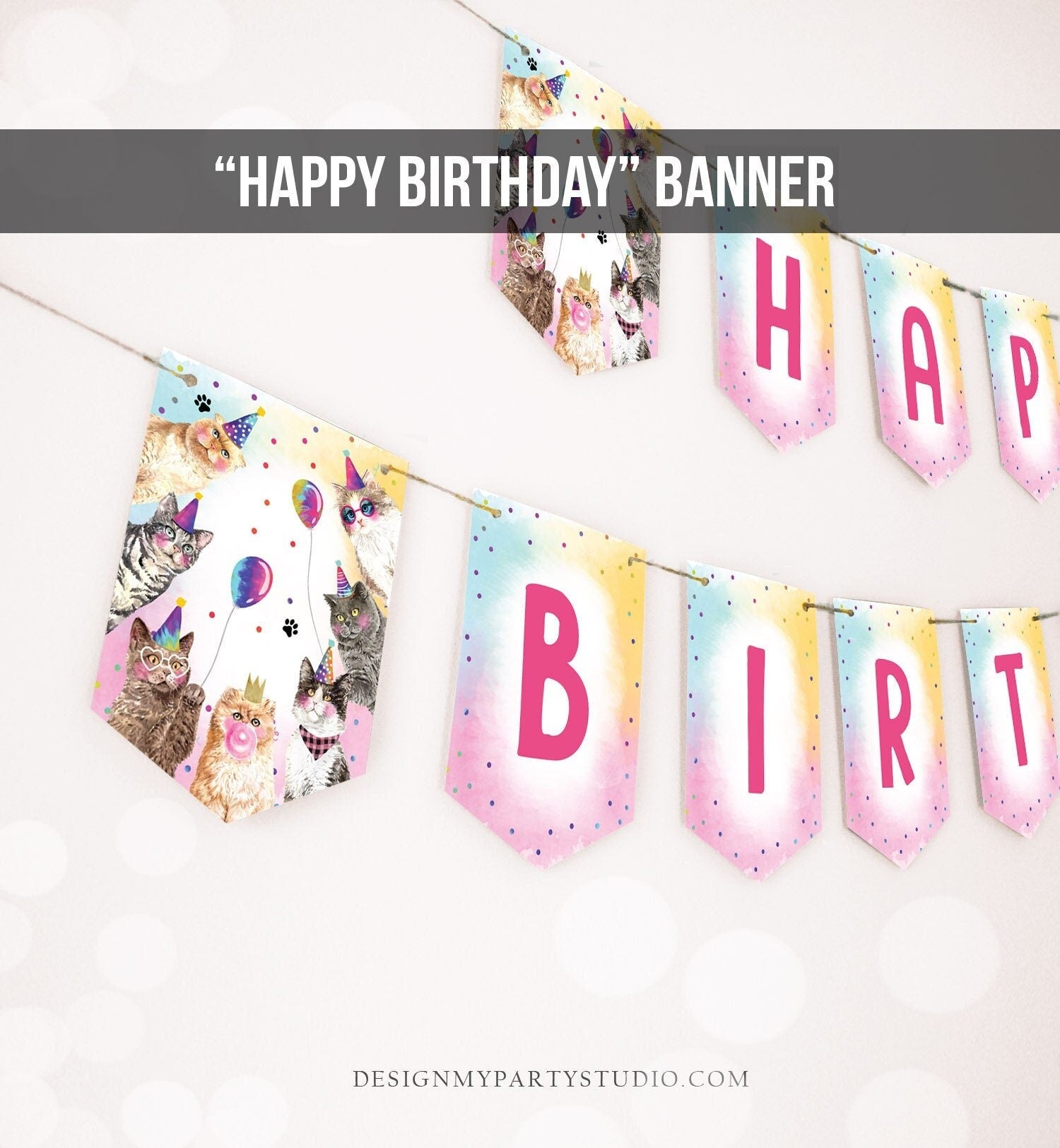 Happy Birthday Banner Party Animals Cats Animals Puppy Birthday Kitten Birthday Pawty Decor Instant Download PRINTABLE DIGITAL 0460