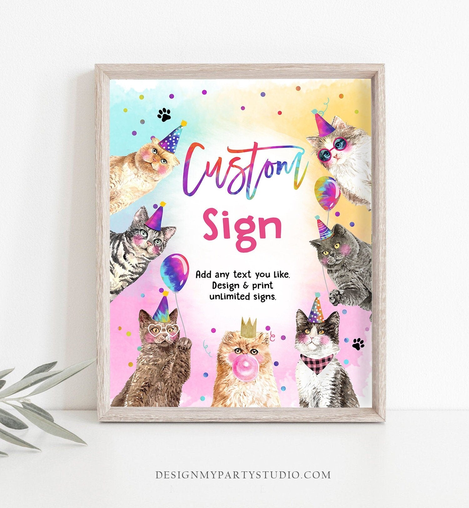 Editable Custom Sign Cat Birthday Kitten Birthday Party Sign Girl Pawty Decor Party Animals Table Sign Decor 8x10 Download Printable 0460