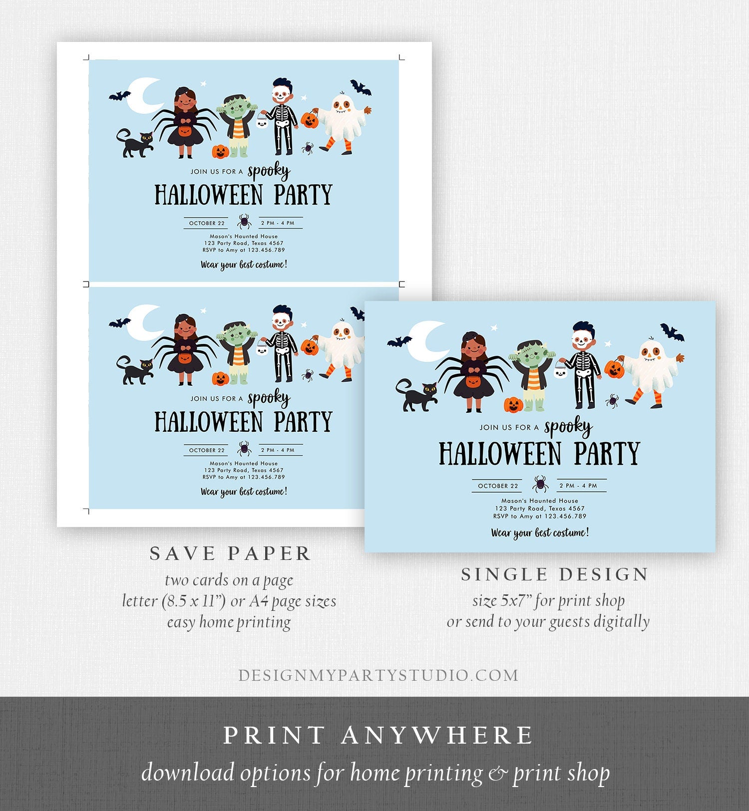 Editable Halloween Party Invitation Halloween Birthday Invitation Kids Costume Party Spooky Celebration Digital Template Corjl 0473 0009