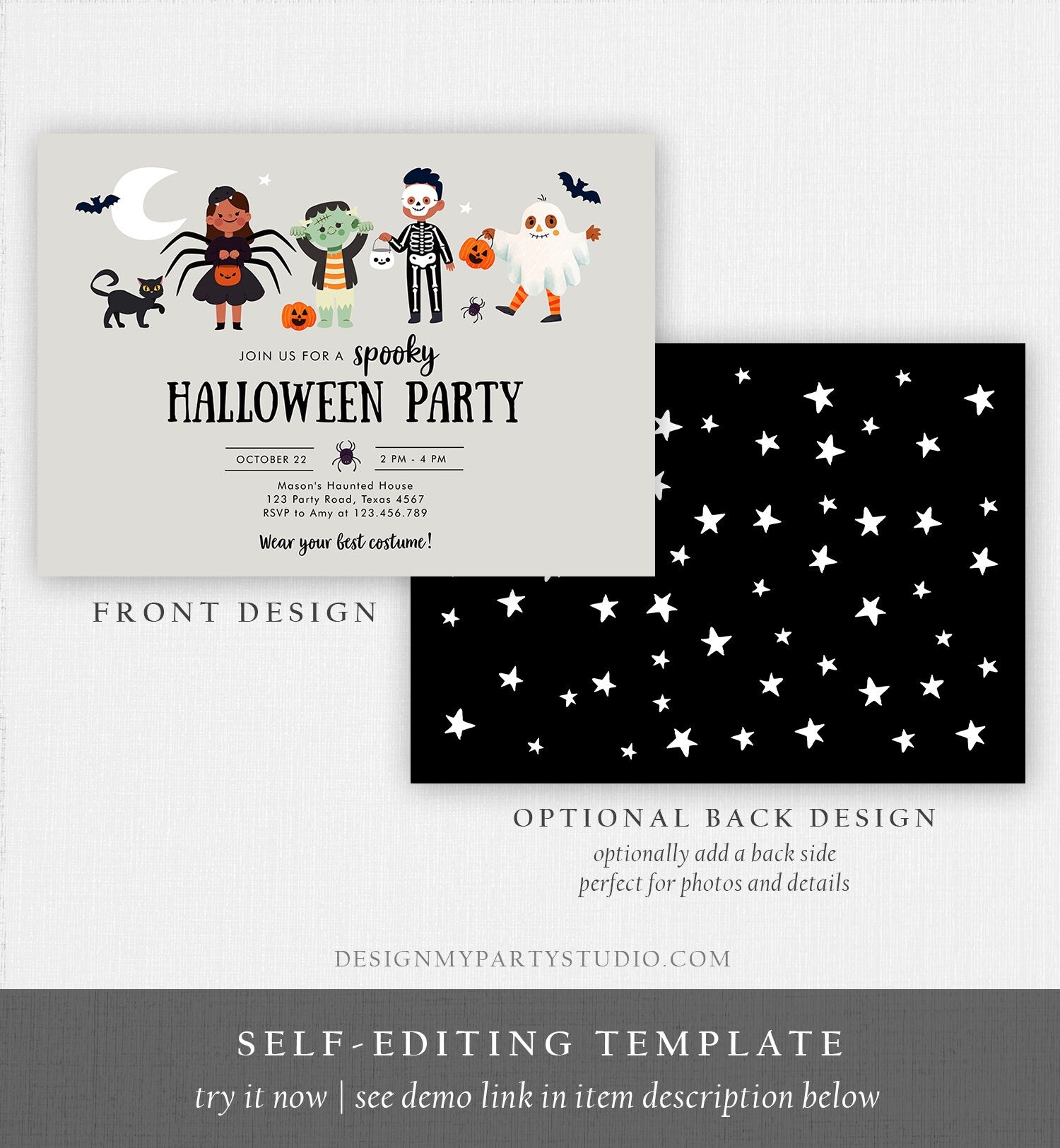 Editable Halloween Party Invitation Halloween Birthday Invitation Kids Costume Party Spooky Celebration Digital Template Corjl 0473 0009