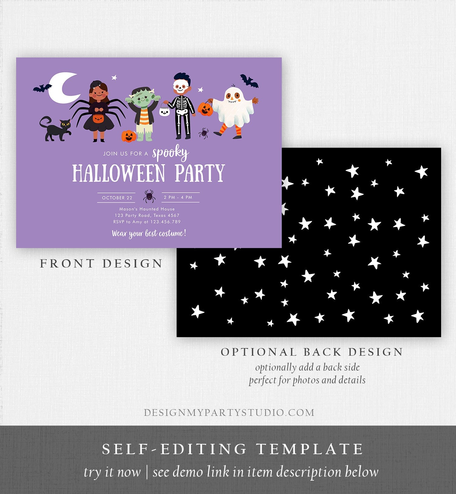 Editable Halloween Party Invitation Halloween Birthday Invitation Kids Costume Party Spooky Celebration Digital Template Corjl 0473 0009