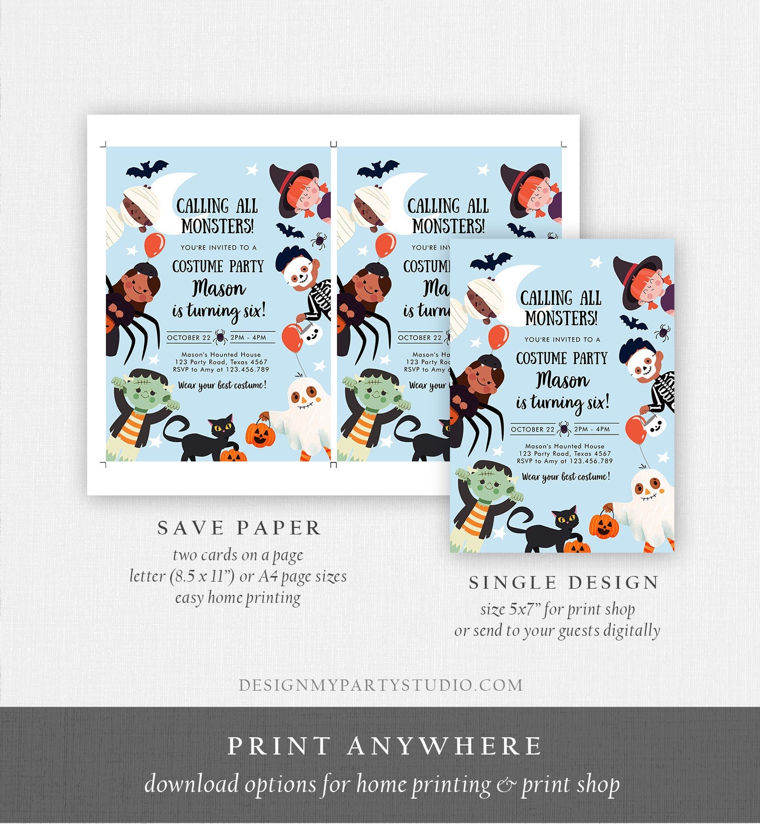 Editable Halloween Party Invitation Halloween Birthday Invitation Kids Costume Party Spooky Celebration Digital Template Corjl 0473 0009