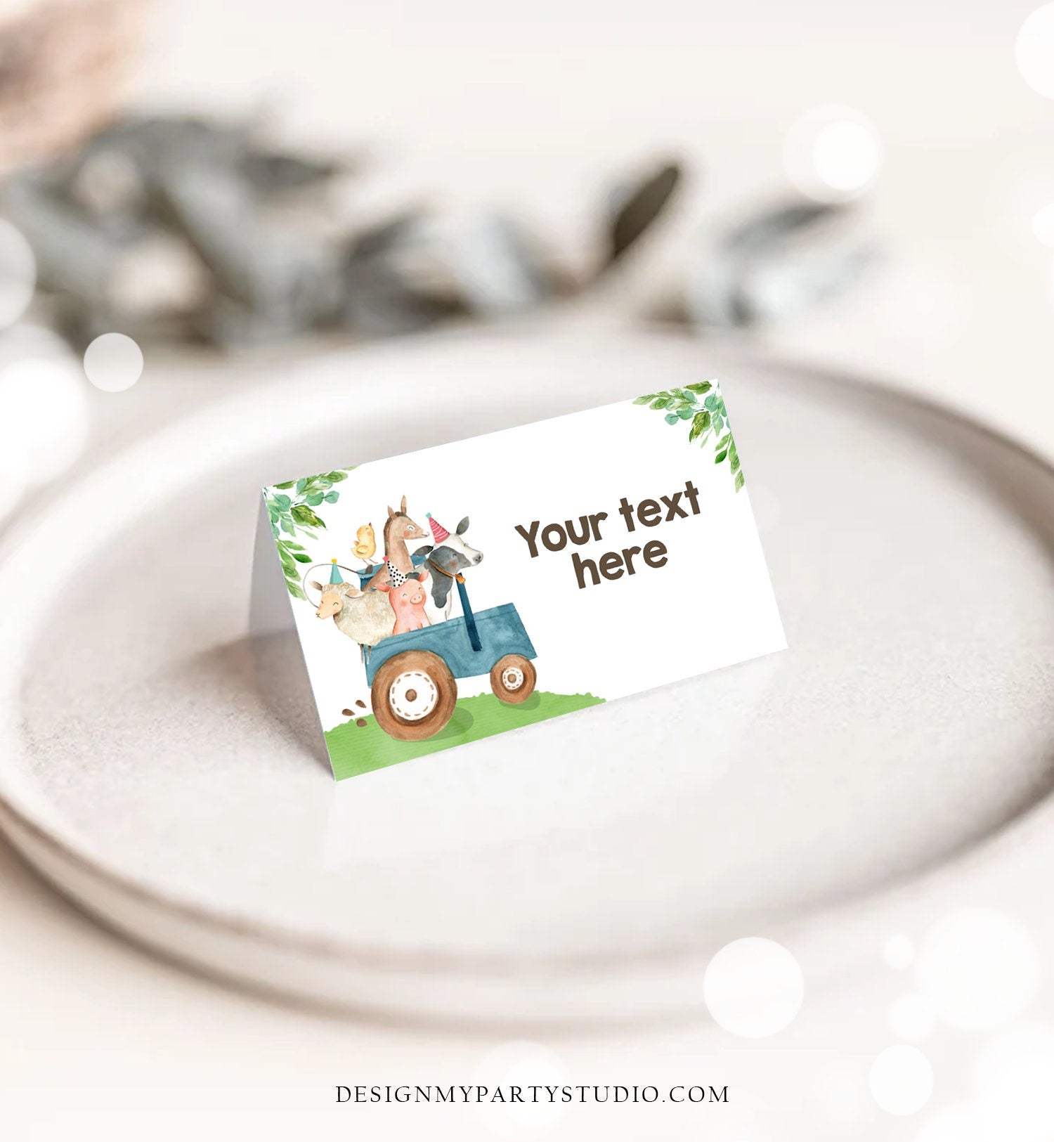 Editable Farm Animals Food Labels Barnyard Birthday Food Cards Tent Card Blue Farm Boy Shower Buffet Label Tent Card Template Printable 0155