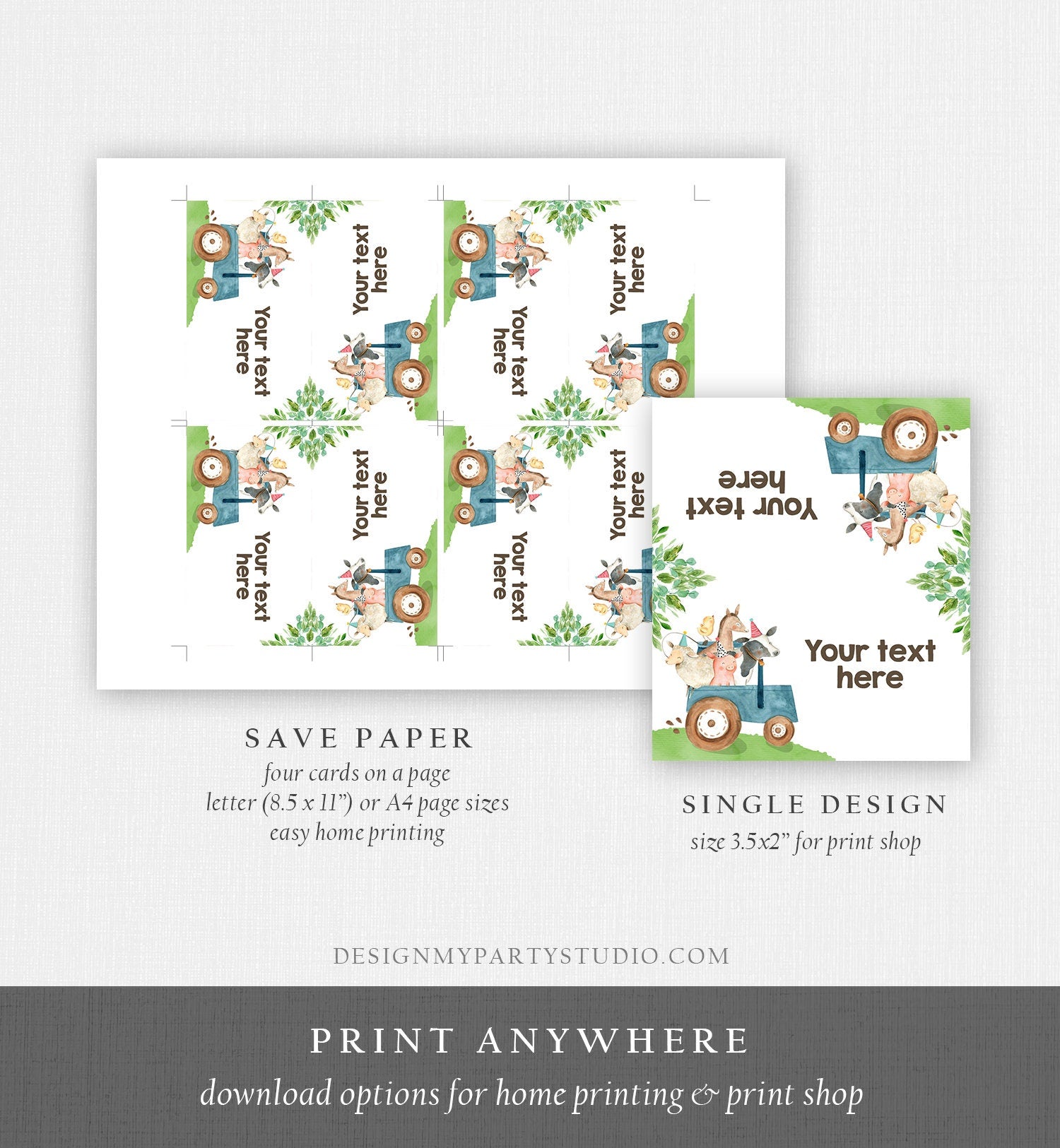 Editable Farm Animals Food Labels Barnyard Birthday Food Cards Tent Card Blue Farm Boy Shower Buffet Label Tent Card Template Printable 0155