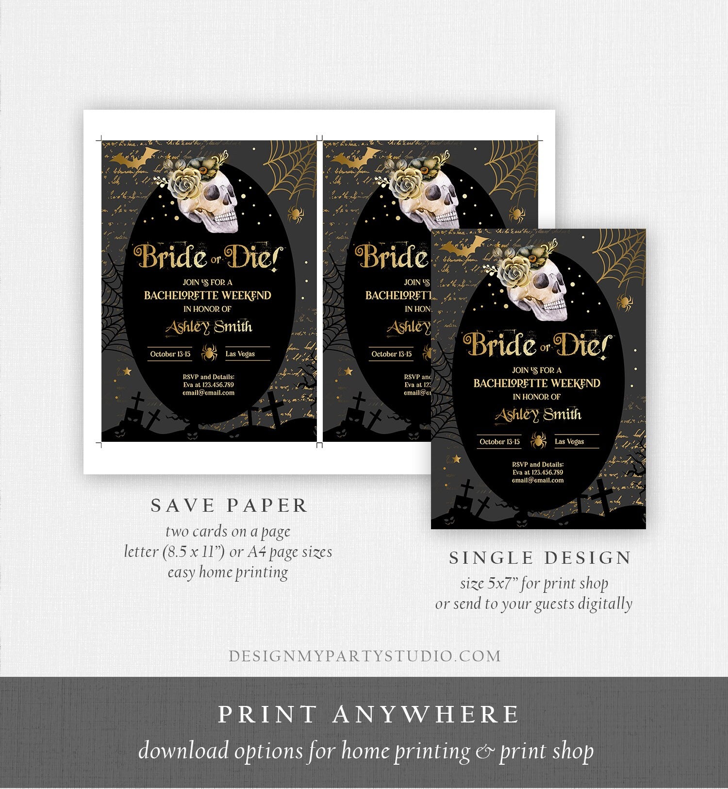 Editable Bachelorette Bride or Die Itinerary Invitation Halloween Bachelorette Weekend Evite Till Death Do Us Party Download Corjl 0472 0009