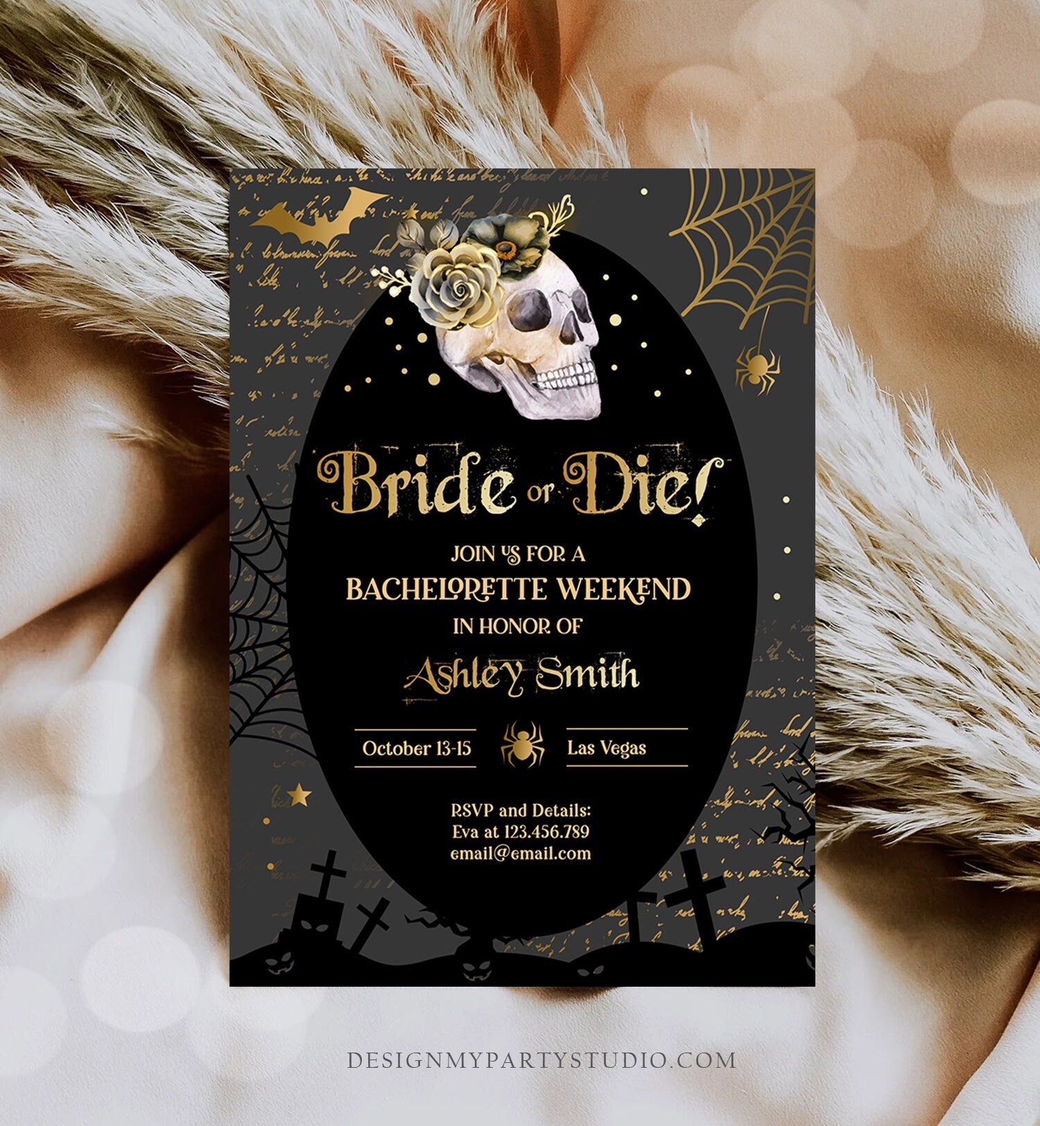 Editable Bachelorette Bride or Die Itinerary Invitation Halloween Bachelorette Weekend Evite Till Death Do Us Party Download Corjl 0472 0009