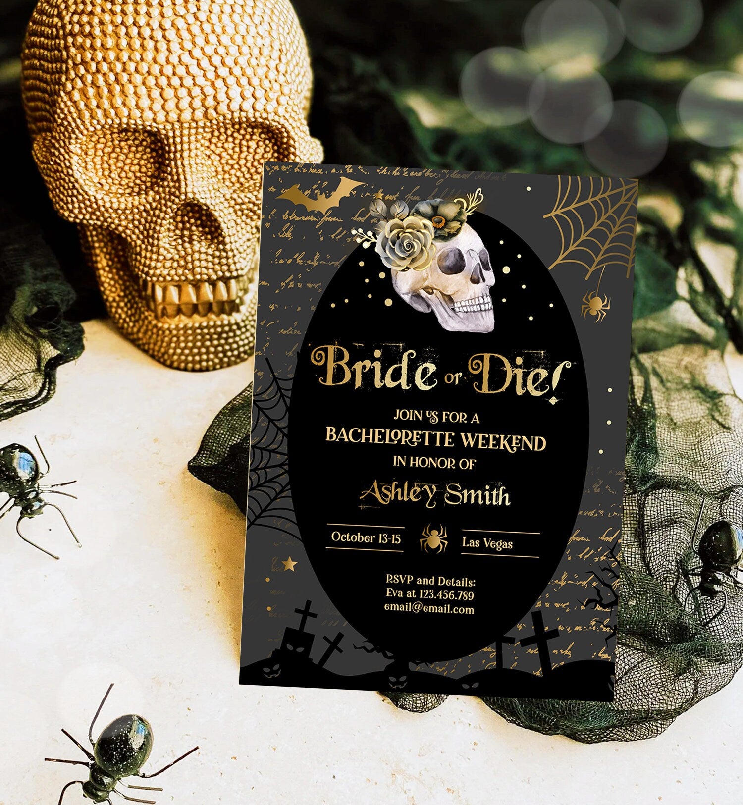 Editable Bachelorette Bride or Die Itinerary Invitation Halloween Bachelorette Weekend Evite Till Death Do Us Party Download Corjl 0472 0009