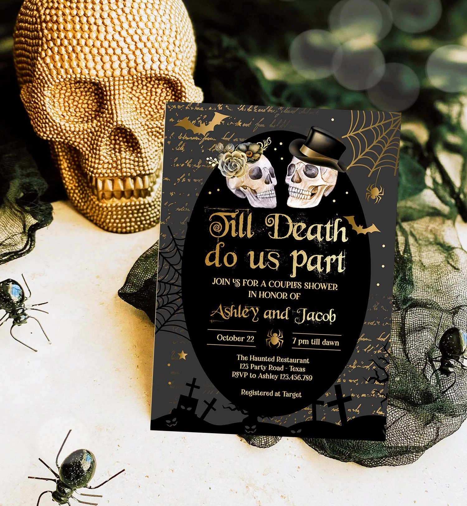 Editable Halloween Couples Shower Invitation Till Death Do Us Part Gothic Bridal Shower Fall Skull Engagement Download Printable 0472 0009