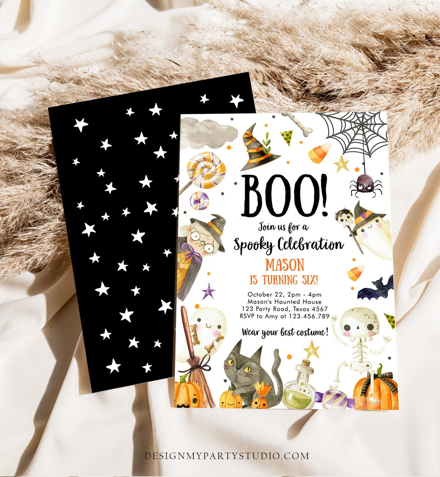 Editable Halloween Party Invitation Halloween Birthday Invitation Kids Costume Party Spooky Celebration Boy Digital Template Corjl 0475 0009