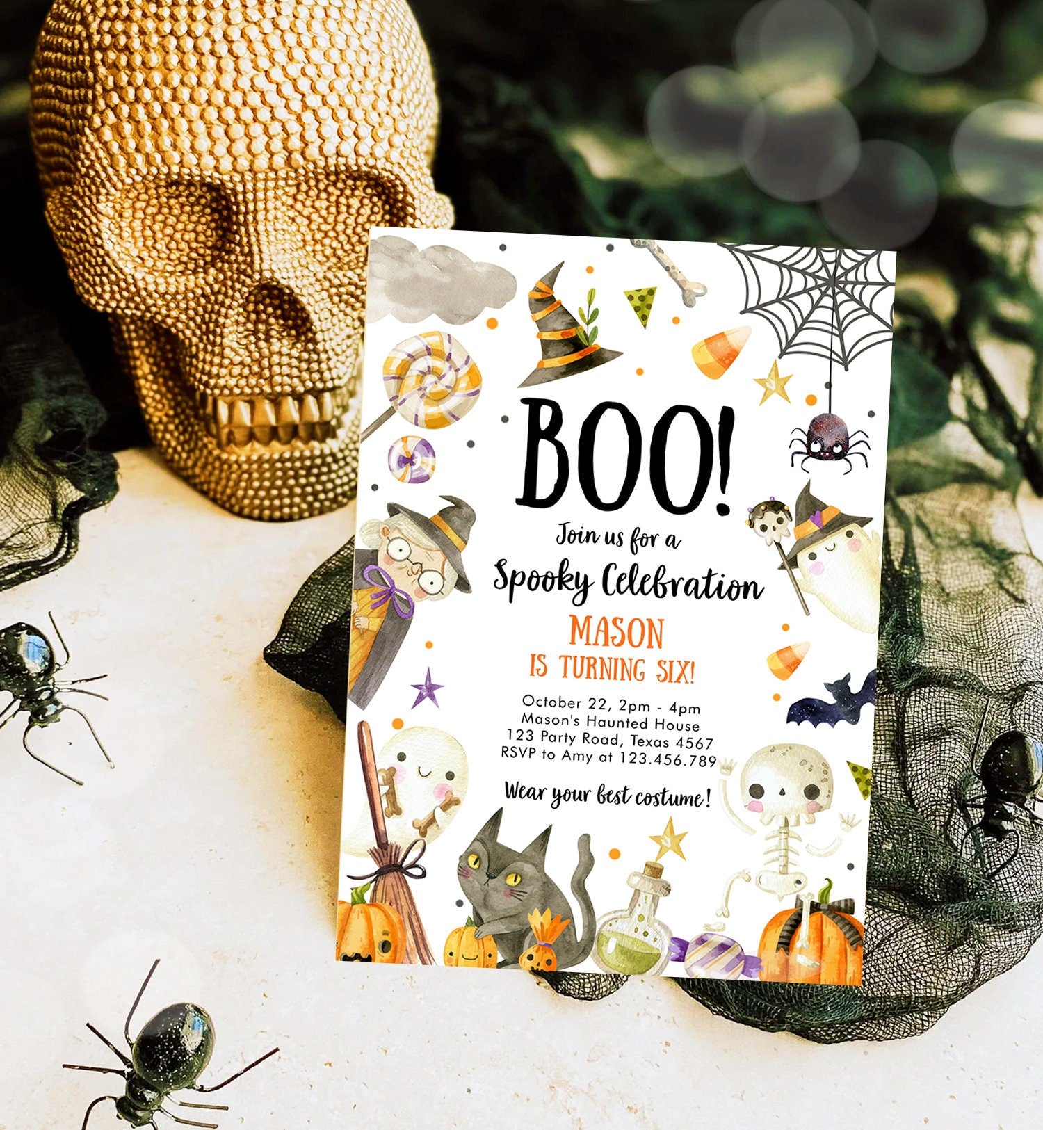 Editable Halloween Party Invitation Halloween Birthday Invitation Kids Costume Party Spooky Celebration Boy Digital Template Corjl 0475 0009