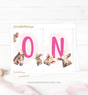 Girl Farm High Chair Banner Pink Farm 1st Birthday Banner High Chair One Banner Farm Animals 1st Birthday Decorations PRINTABLE Digital 0448