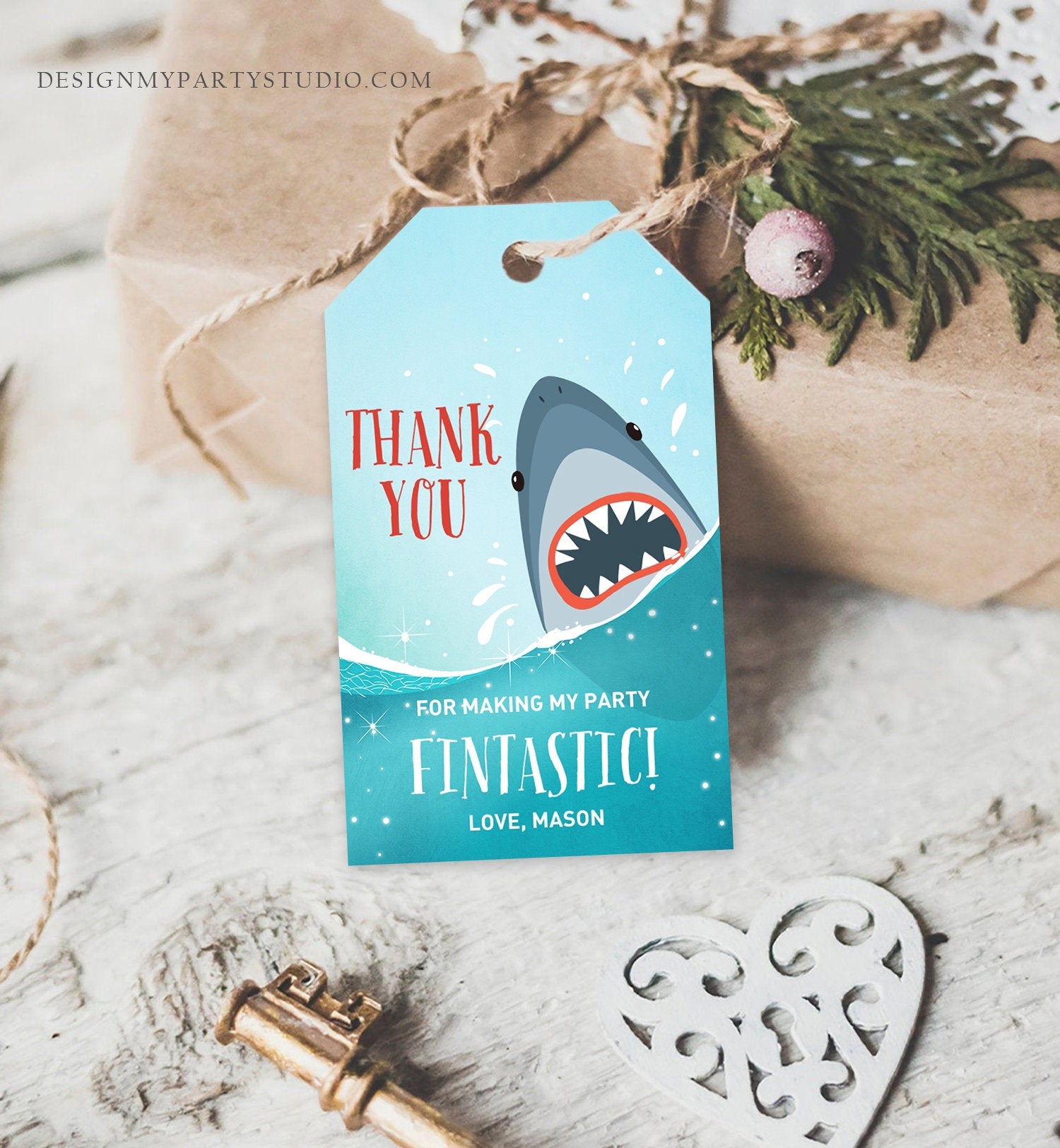 Editable Shark Birthday Favor Tags Shark Favors Thank You Tags Fintastic Shark Party under The Sea Jawsome Ocean Boy Corjl Template 0089