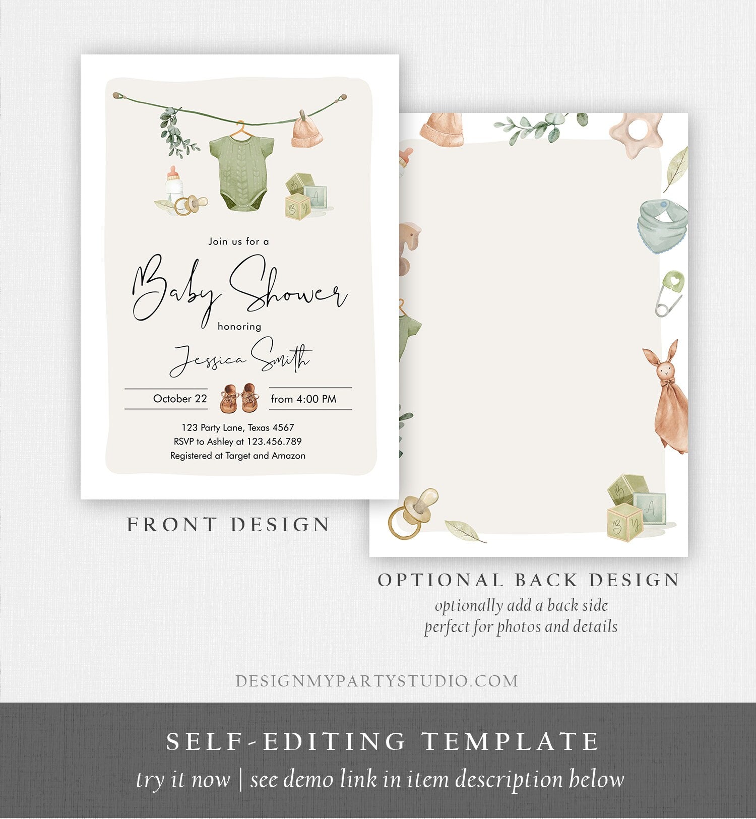 Editable Boy Baby Shower Invitation Boho Baby Shower Invitation Coed Shower Baby Clothes Rustic Download Printable Template Corjl 0470