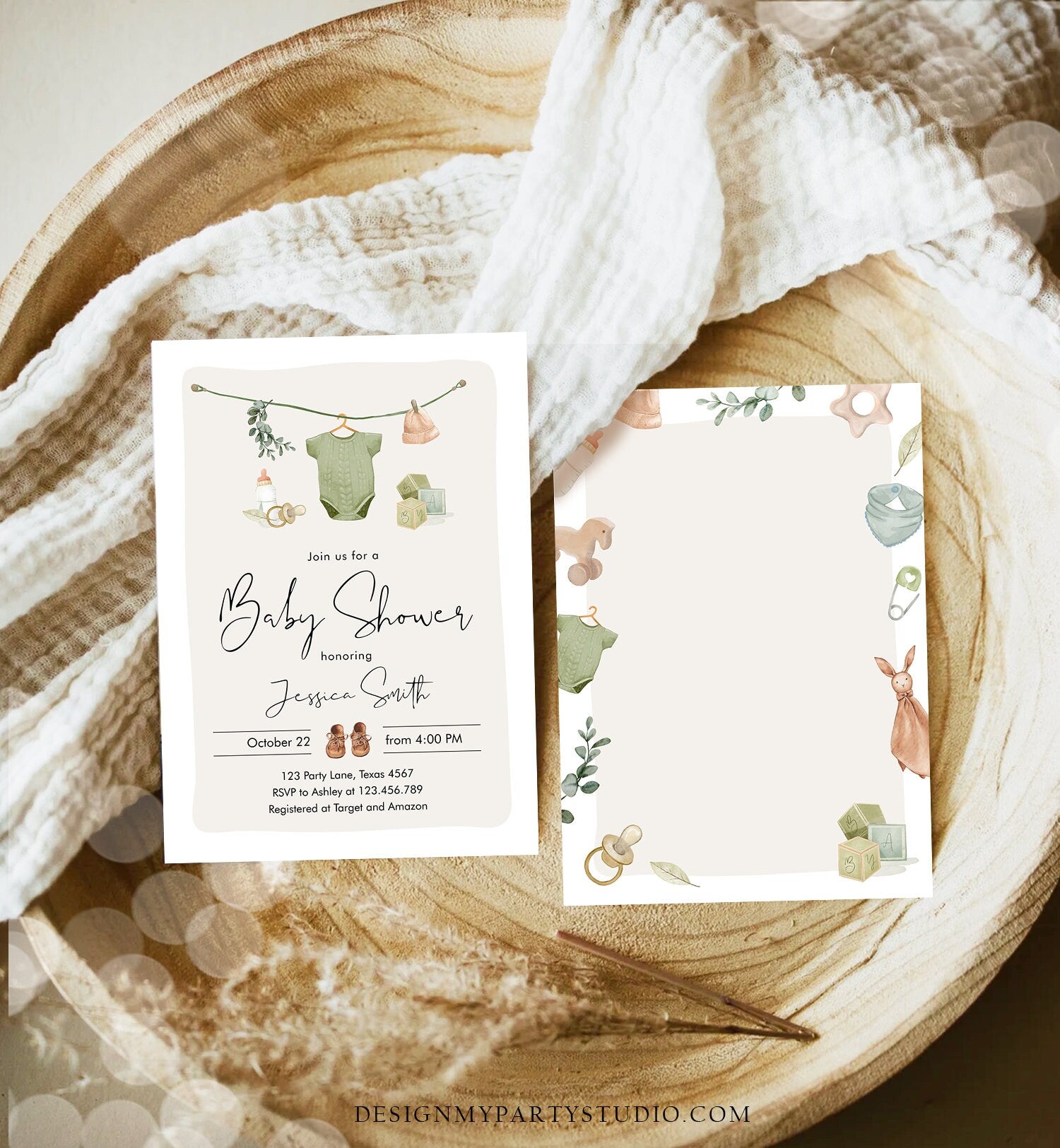 Editable Boy Baby Shower Invitation Boho Baby Shower Invitation Coed Shower Baby Clothes Rustic Download Printable Template Corjl 0470