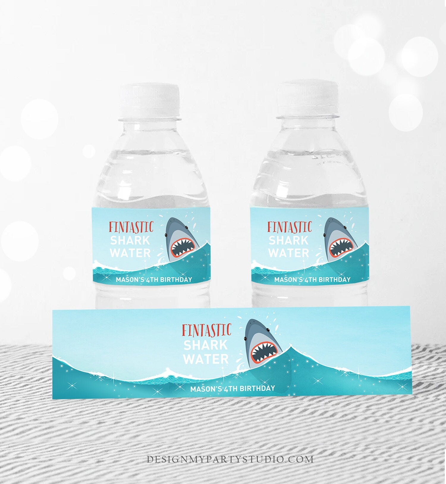 Editable Shark Water Bottle Labels Shark Water Labels Boy Shark Birthday Shark Favors Pool Party Boy Decor Digital Template Printable 0089