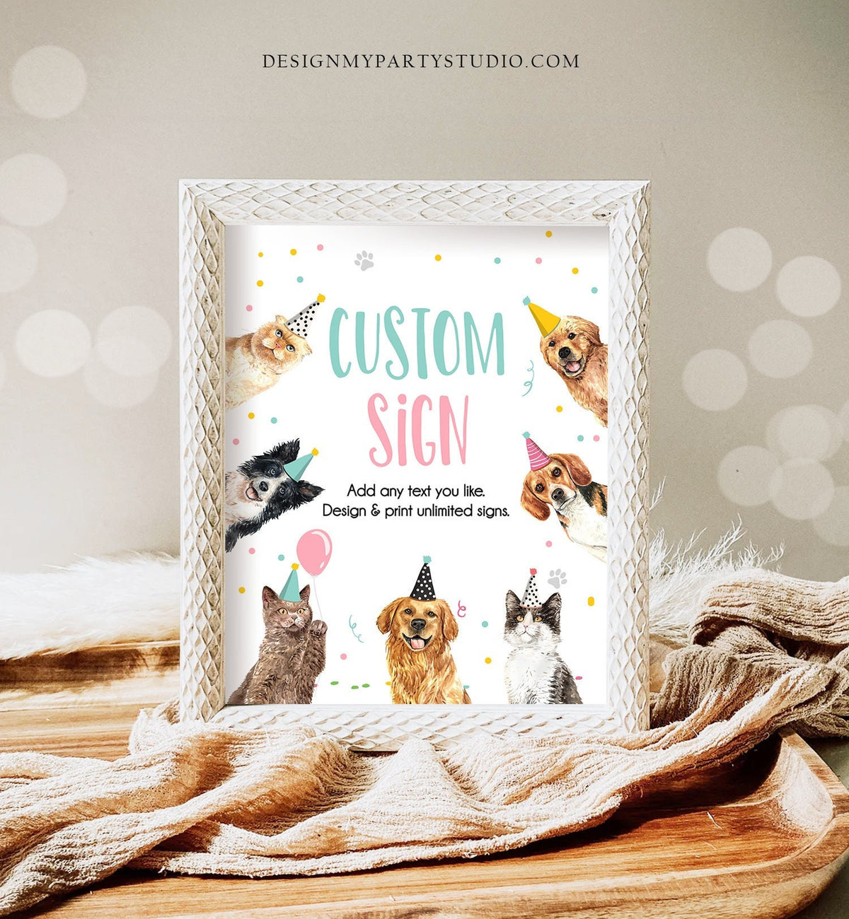 Editable Custom Sign Dogs and Cats Birthday Kitten Birthday Party Sign Girl Pawty Decor Table Sign Decoration 8x10 Download Printable 0384