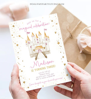 Editable Princess Castle Birthday Invitation Once Upon a Time Princess Royal Birthday Girl Magical Celebration Template Corjl Printable 0477