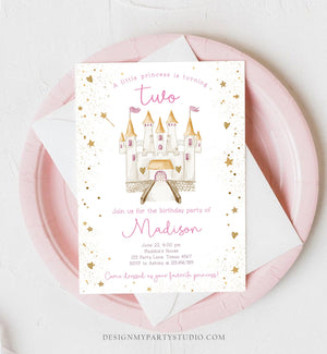 Editable Princess Castle Second Birthday Invitation Once Upon a Time Princess Royal Girl Magical Celebration Template Corjl Printable 0477