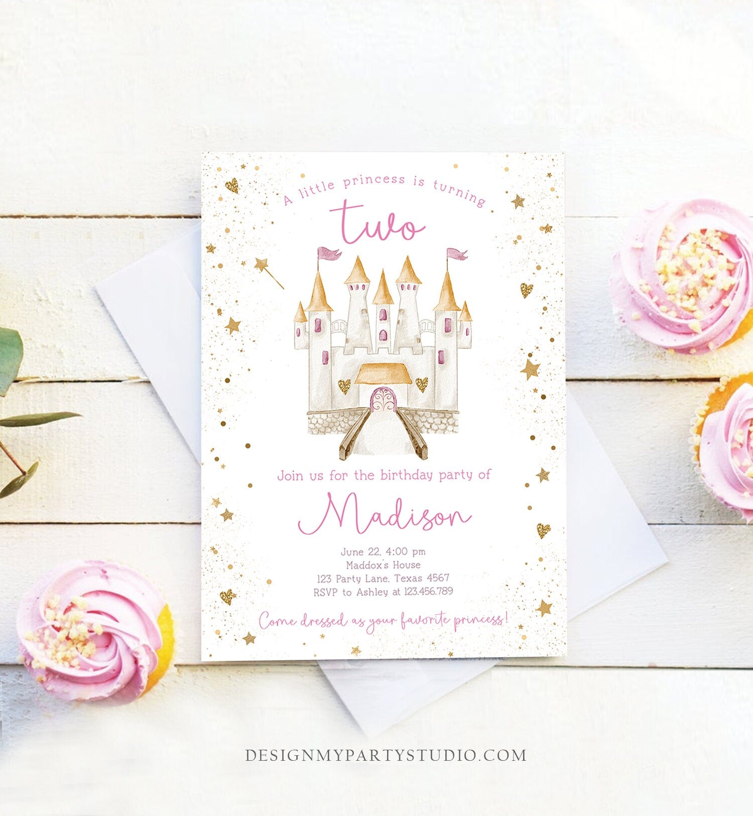 Editable Princess Castle Second Birthday Invitation Once Upon a Time Princess Royal Girl Magical Celebration Digital Template Printable 0477