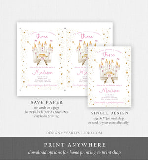 Editable Princess Castle Third Birthday Invitation Once Upon a Time Princess Royal Girl Magical Celebration Template Corjl Printable 0477