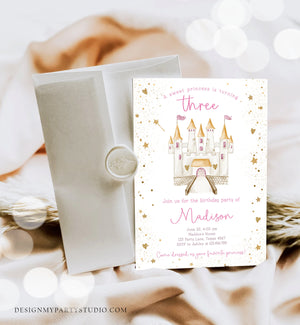 Editable Princess Castle Third Birthday Invitation Once Upon a Time Princess Royal Girl Magical Celebration Template Corjl Printable 0477