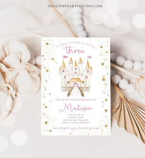 Editable Princess Castle Third Birthday Invitation Once Upon a Time Princess Royal Girl Magical Celebration Template Corjl Printable 0477