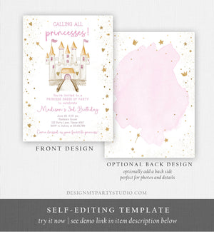 Editable Princess Castle Birthday Invitation Once Upon a Time Princess Royal Birthday Girl Magical Celebration Template Corjl Printable 0477