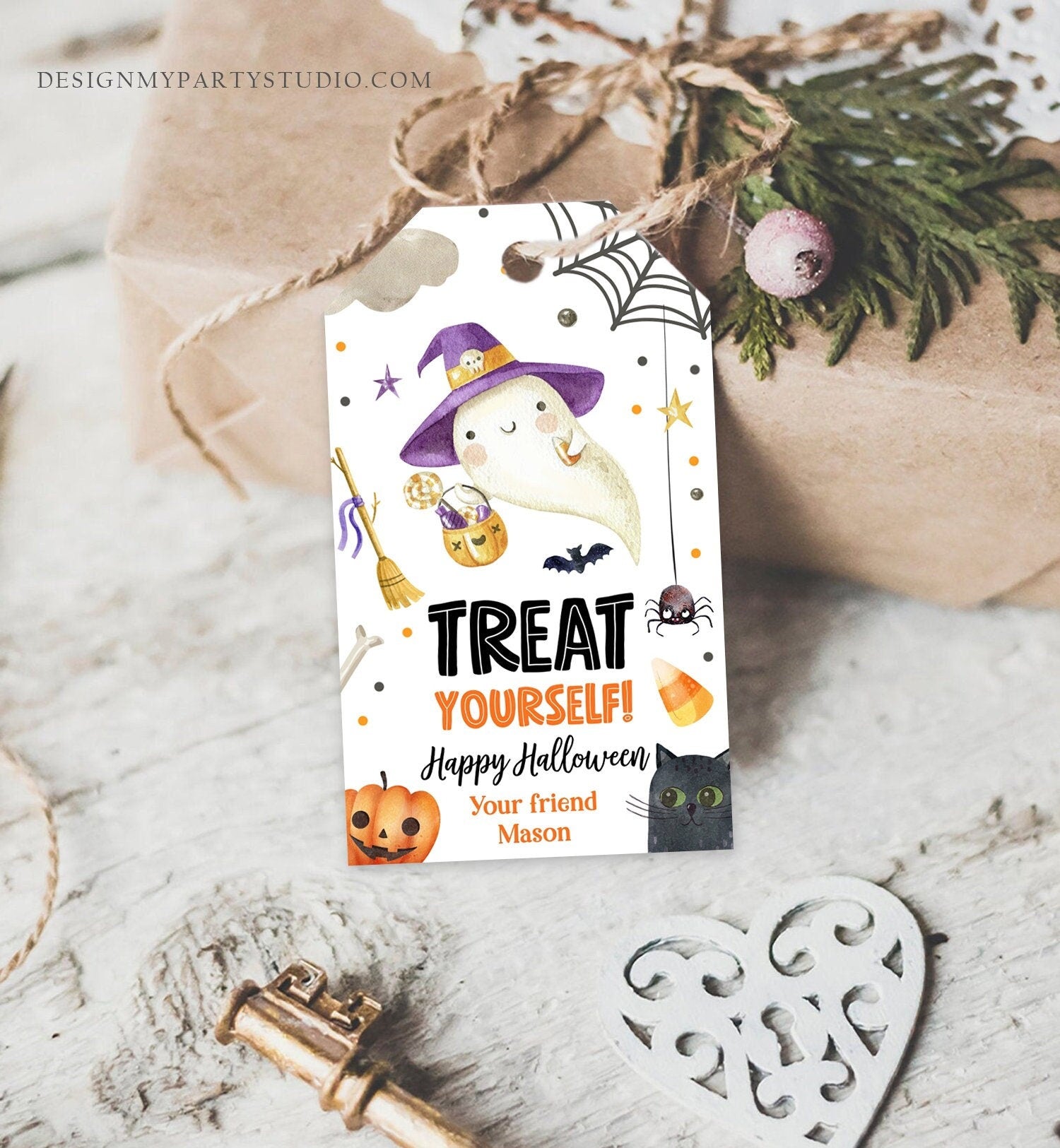 Editable Halloween Favor Tags Ghost Gift Tags Treat Yourself Trick Or Treat Bag Ghost Treat Tag Digital Download Template Printable 0261