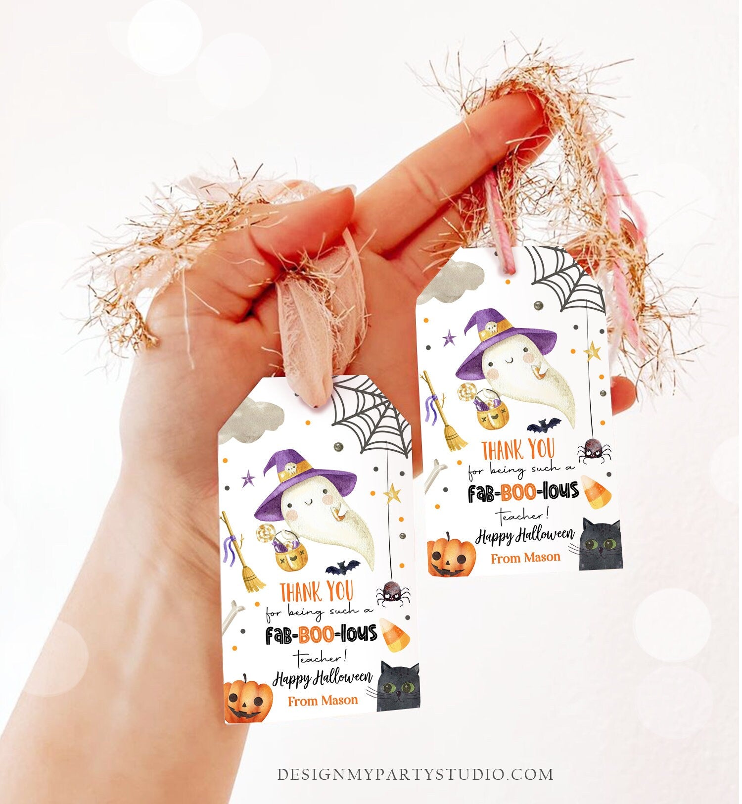 Editable Halloween Favor Tags Ghost Gift Tags Fab-BOO-lous Teacher Appreciation Cute Ghost Treat Digital Download Template Printable 0261