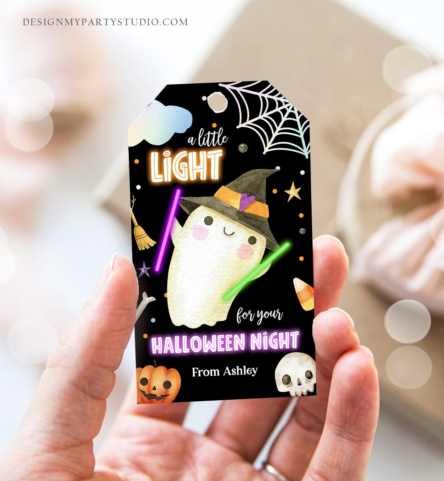 Editable Halloween Glow Stick Favor Tags Ghost Gift Tags Trick Or Treat Halloween Night School Digital Download Template Printable 0261